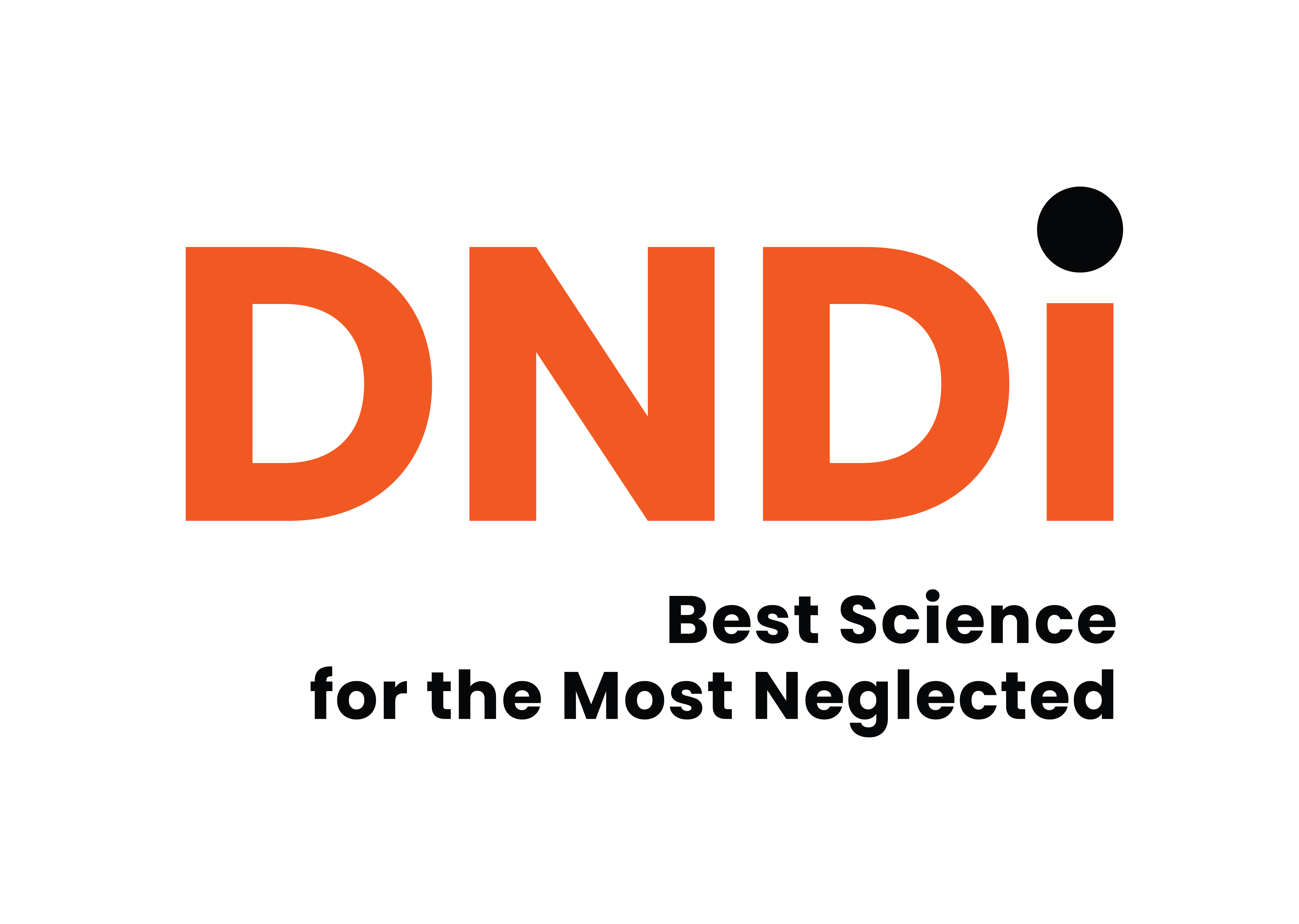 Logo der Drugs for Neglected Diseases initiative, bestehend den aus drei orangefarbenen Großbuchstaben DND und einem kleinen i mit schwarzem Punkt.