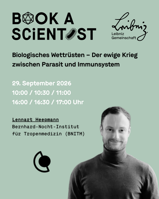 Dr. Lennart Heepmann Grünliches Sharepic mit allen infos und einem Foto des Nachwuchsforschers Lennart Heepmann (kurze Haare, Bart, Rollkragenpullover). Er lächelt freundlich in die Kamera.