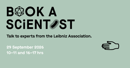 Book a Scientist Greenish Sharepic with all event information