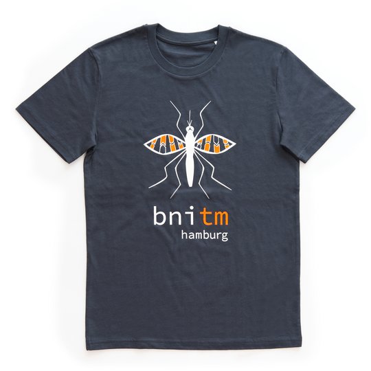 Print "BNITM-Mosquito", colour: grey - Design: Robert Marggraff The image shows a grey T-Shirt with a print.