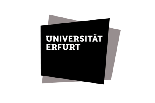 Logo der Universität Erfurt Das Logo der Universität Erfurt: ein schwarzes Trapez setzt sich von einem grauen Trapez ab. Auf dem schwarzen Trapez ist der Schriftzug Universität Erfurt zu lesen.