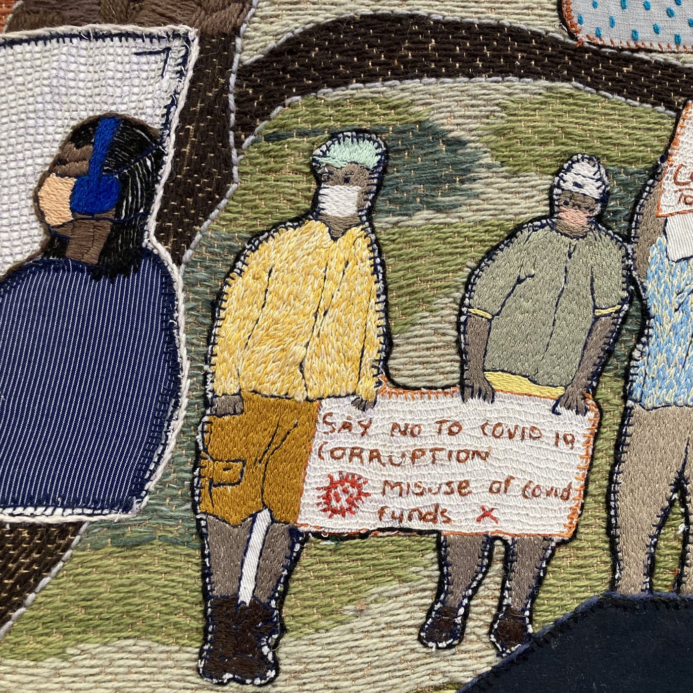 Piece of Artwork showing three men in a demonstration
