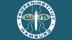 Eine Comic Mücke, um die ein weißer Kreis mit der Inschrift Tropeninstitut Hamburg.