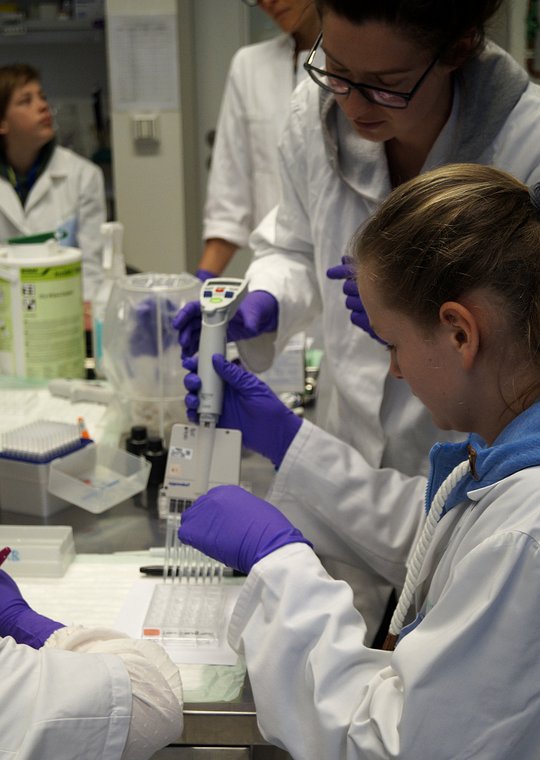 Das Bild zeigt eine Schülerin beim "girls- and Boysday 2019" bei der "Laborarbeit".