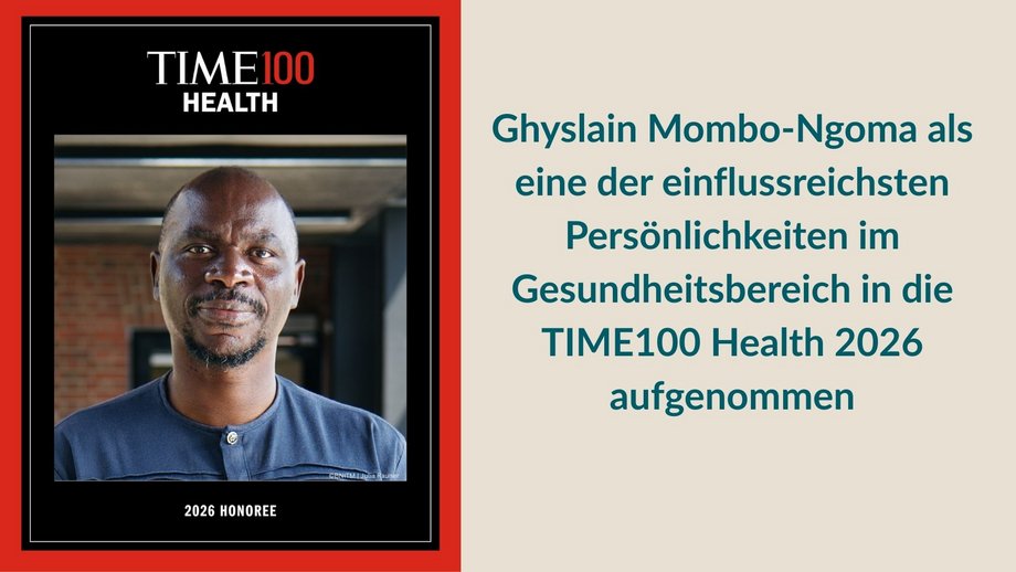Schwarz-weiß-roter TIME-Grafikrahmen mit Prof. Dr. Ghyslain Mombo-Ngoma in der Mitte