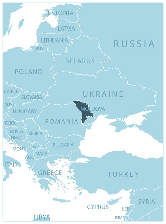 Map of Eastern Europe with Moldova highlighted.
