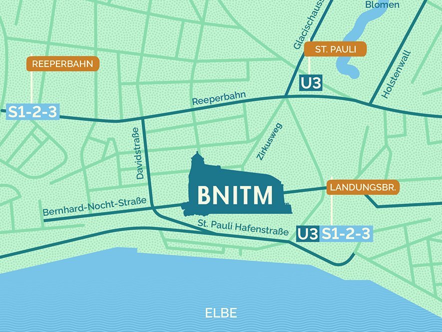 BNITM sketch of the route A map of the surroundings of the institute