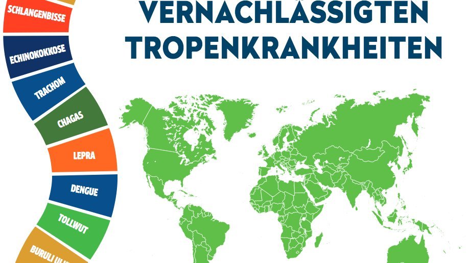 The colourful graphic lists the neglected tropical diseases. In addition, the writing "Research on neglected tropical diseases".