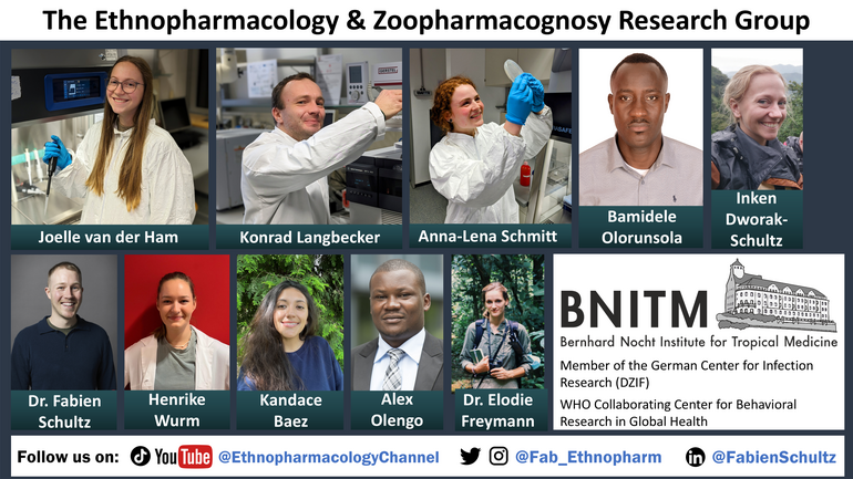 A visual collage showing current members of the research group, their names, and handles for the group’s social media channels