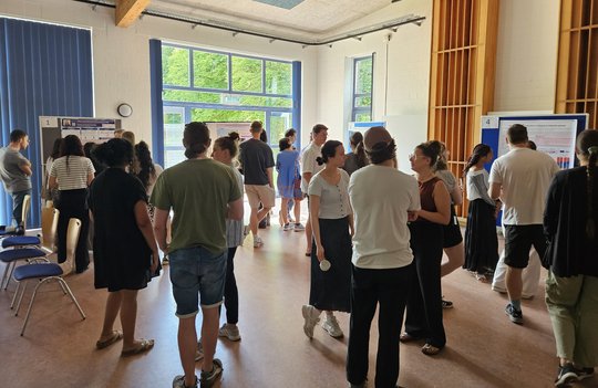 LCI Summer School 2026 Posterpräsentation Das Foto zeigt mehrere Studierende in einem Raum bei einer Posterpräsentation.
