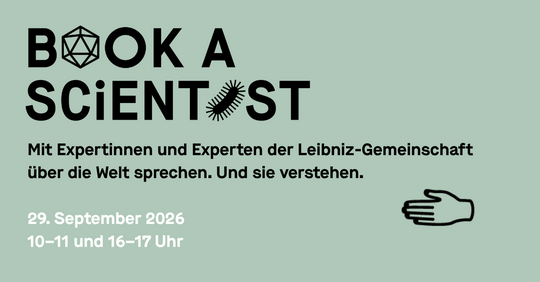 Book a Scientist Grünliches Sharepic mit allen Infos zu Book a Scientist