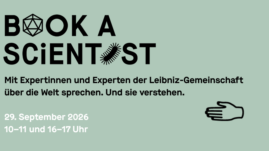 Grünliches Sharepic mit allen Infos zu Book a Scientist