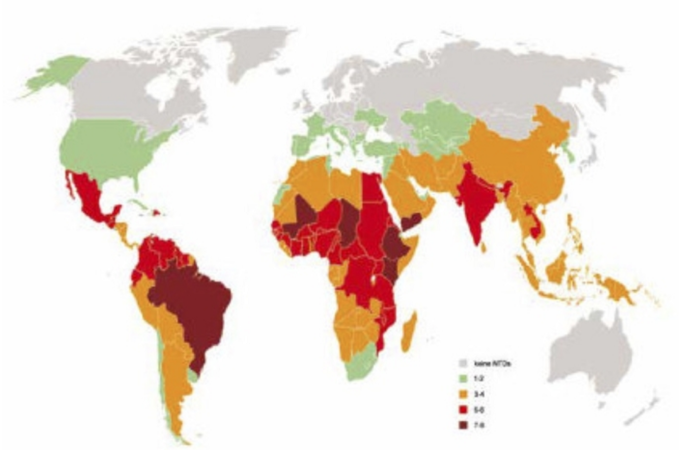 The map shows the distribution of NTDs in the world.