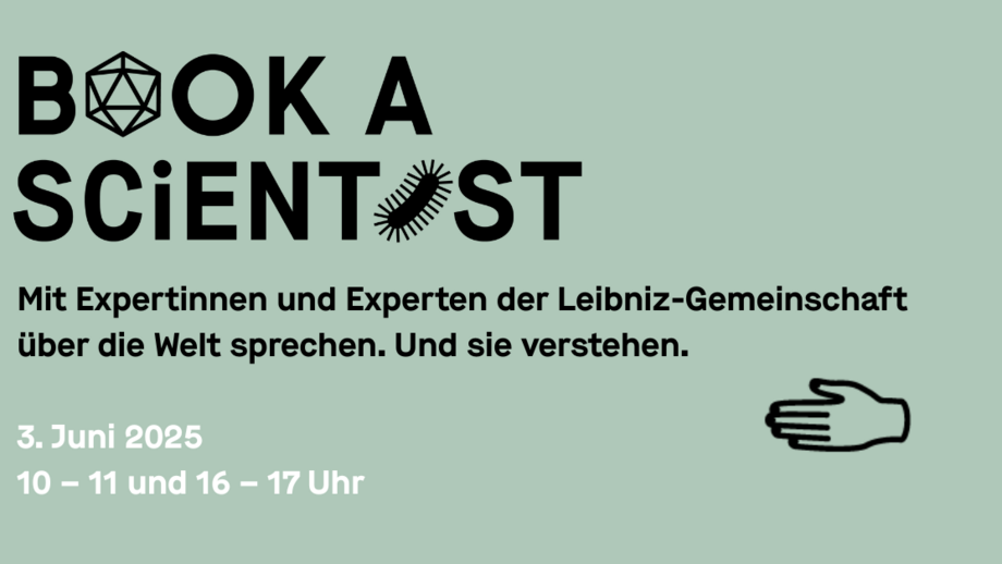 Mint green graphic from Book a Scientist with black lettering