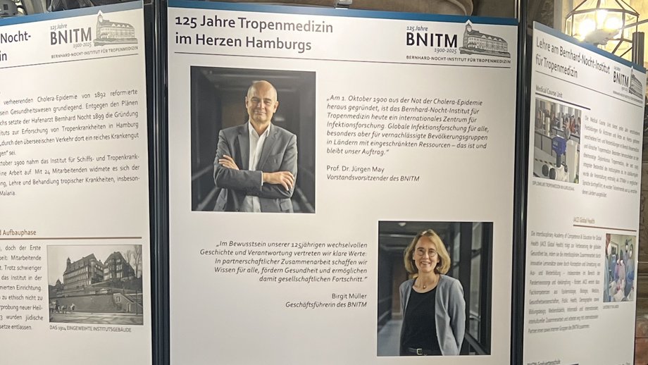 Exhibition in the town hall foyer The photo shows one of the exhibition posters up close.