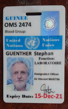 The picture shows a UN-service card from Guinea with the photo of Stephan Günther.
