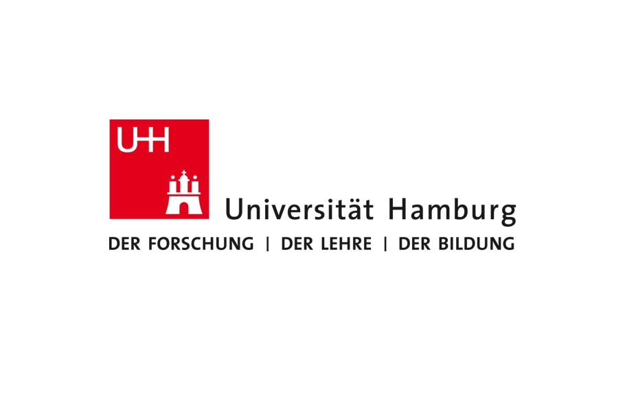 [Translate to English:] Das Logo Uni Hamburg: Ein rotes Quadrat mit weißer Inschrift und weißem Hamburg-Wappen.