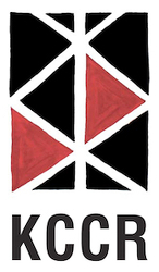 The rectangular logo of the KCCR is composed of red and black diamonds. They are arranged like leaves and struts upwards.