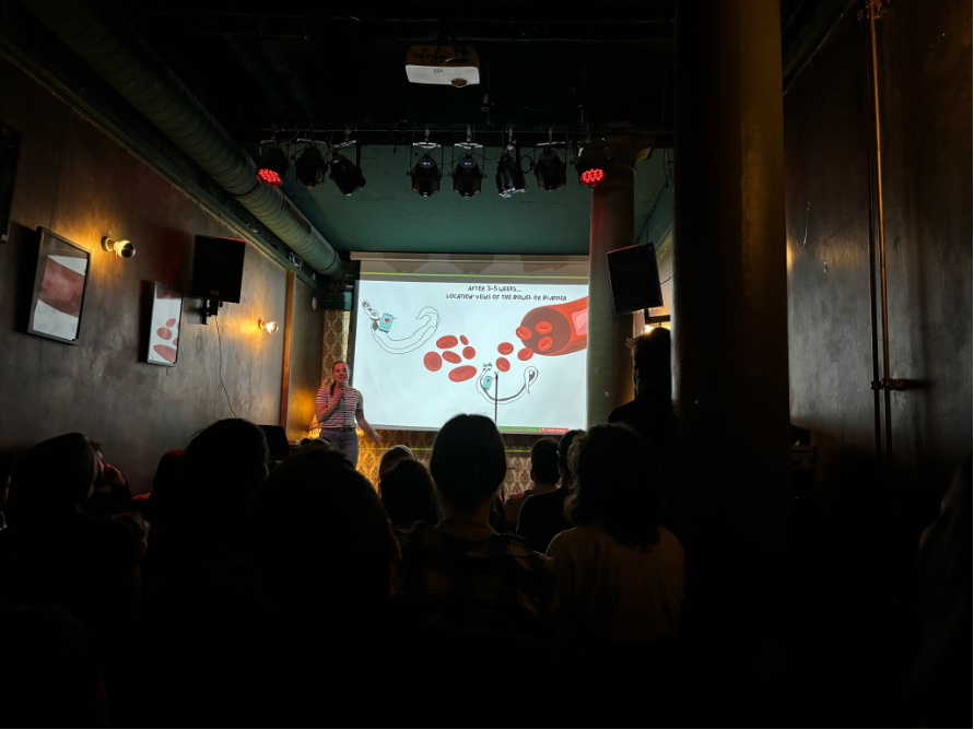 Science slam by Pia Rausche with the title:” The worms of Madagascar” at the Pony Bar in Hamburg Science slam by Pia Rausche with the title:” The worms of Madagascar” at the Pony Bar in Hamburg