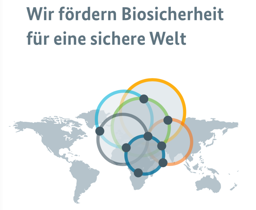 Weltkarte mit Text Wir foerdern Biosicherheit fuer eine sichere Welt. Weltkarte mit Text Wir foerdern Biosicherheit fuer eine sichere Welt