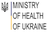 Logo Ministry of Health of Ukraine: neben einem grauem Zeichen auf der linken Seite, die angedeutete Flagge der Ukraine in der Mitte, auf der rechten Seite der Schriftzug Ministry of Health of Ukraine.