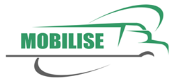Logo Mobilise: zu sehen ist ein schemenhaft aus grünen und schwarzen Strichen gezeichneter Laster, mit der grünen Inschrift Mobilise.